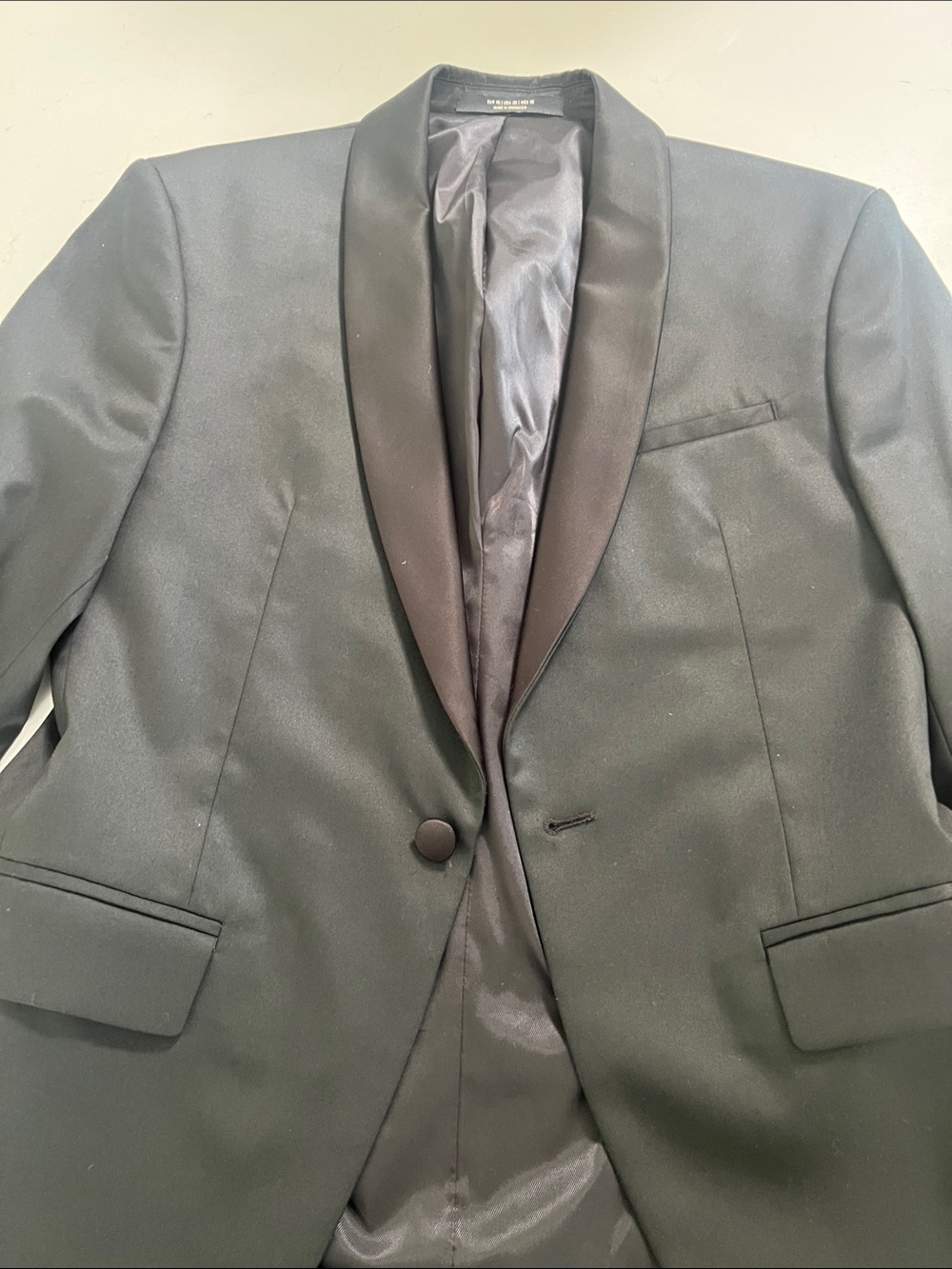 Zara Black Satin Shawl Collar Tuxedo Blazer and trousers